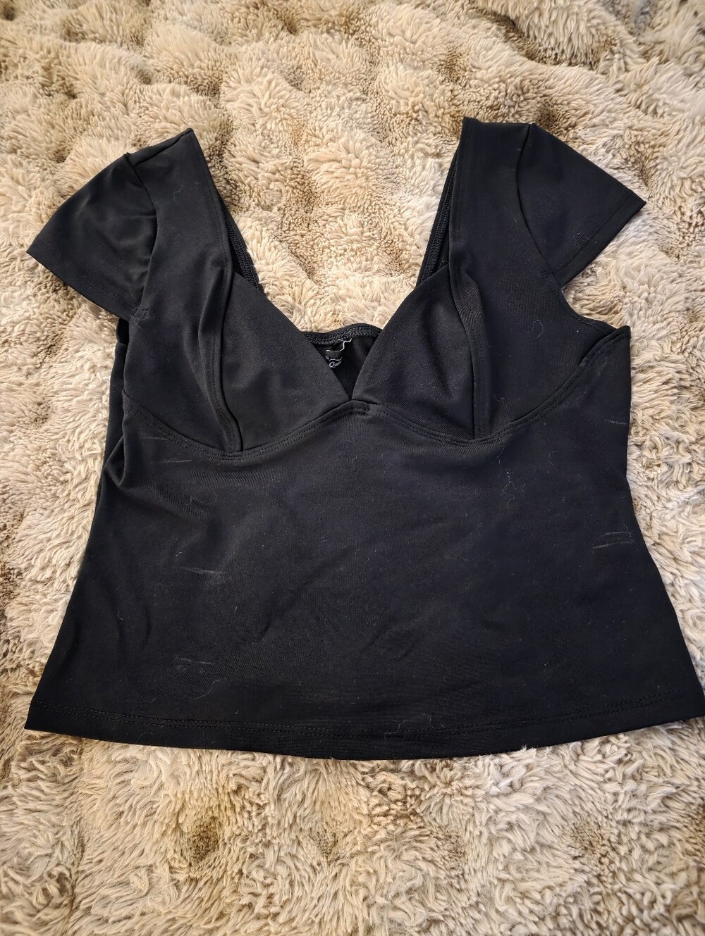 Trendy brand Black V-Neck Short Sleeve Women's Top